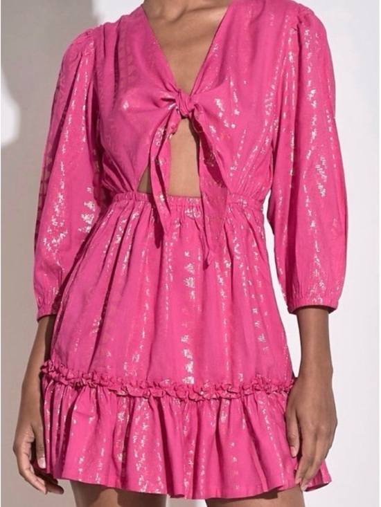 Elan Dresses & Skirts - Elan Clara Hot Pink Metallic Open Tie-Front Mini Dress